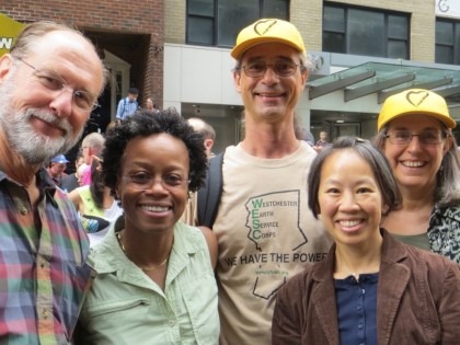 Five members of our congregation at a climate justice rally.