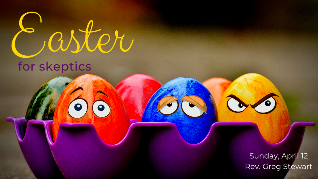 Several Easter eggs look bored, frightened, or skeptical